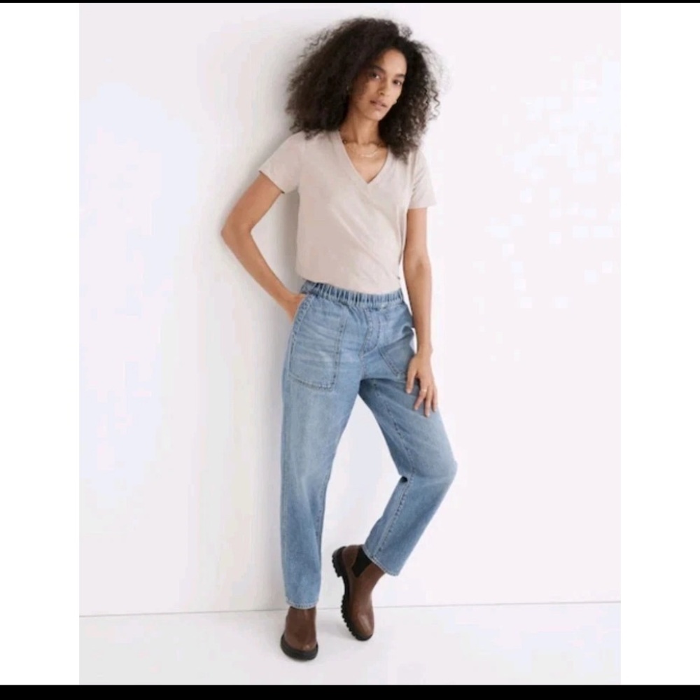 Madewell Tall Pull On Relaxed Jean Womens Small Blue Light Wash Trendy Pocket